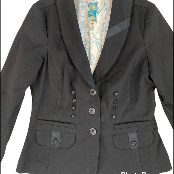 Burning Torch Anthropologie Shabby Chic Black Three Button Blazer Jacket Size S - Picture 3 of 8